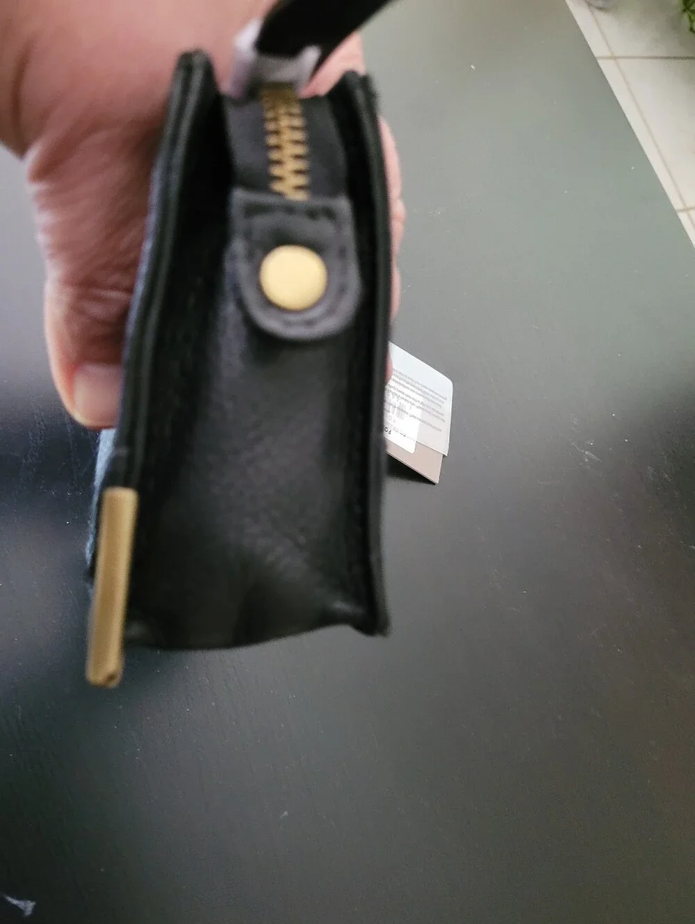 Foley + Corinna Black Haircalf Clutch Wristlet with Gold Accents